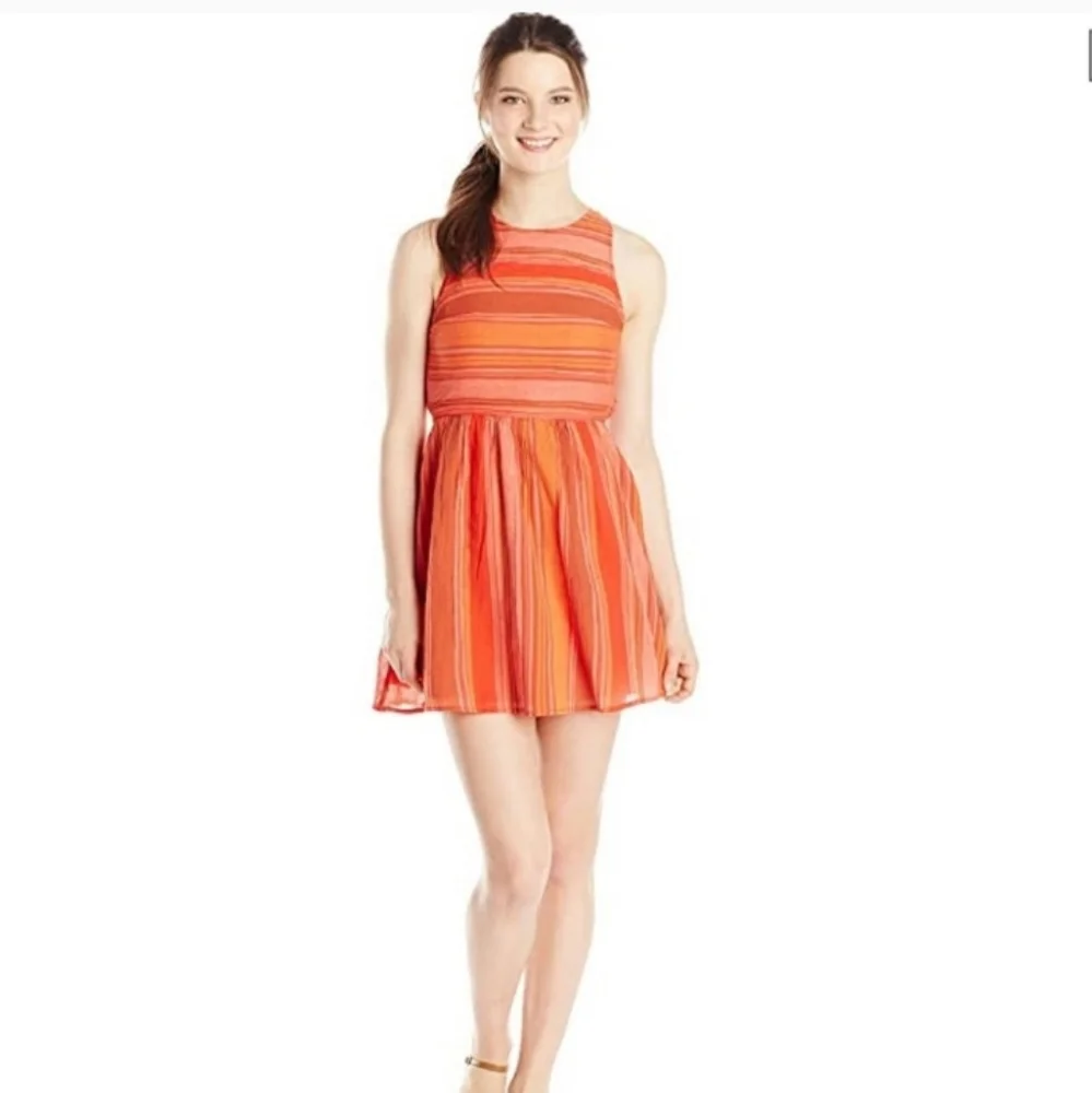 Roxy Long View Bright Tangerine Open Back Gauzy Breezy Sundress Sz S